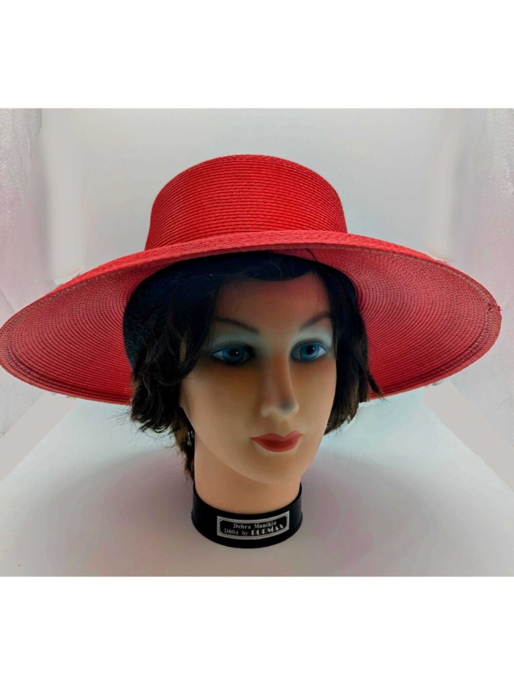 Dramatic Wide Brim Red Straw Hat Big Bow Back Kentucky Derby Formal Church